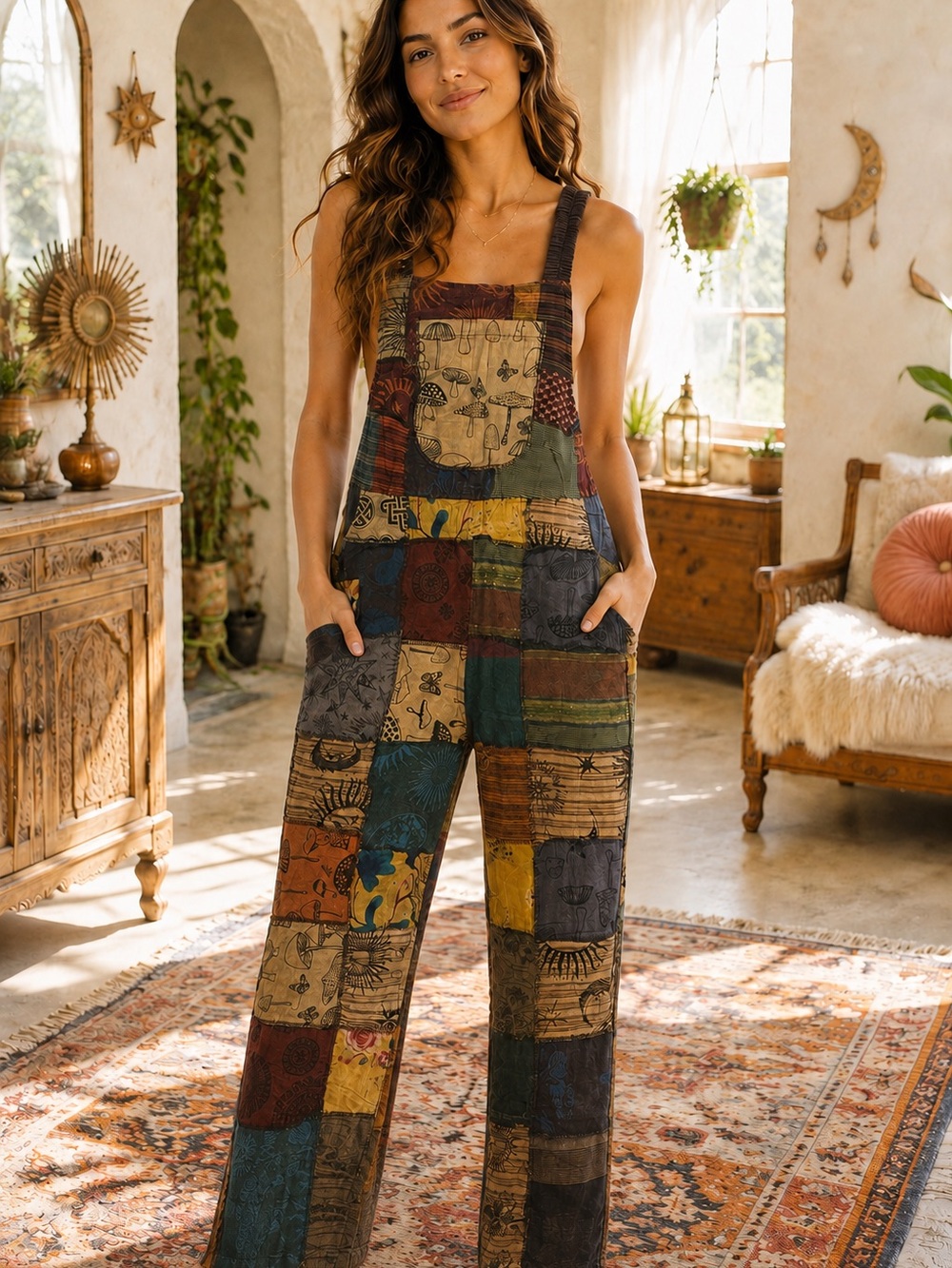 Rising International Multicolor Patchwork Wide-Leg Jumpsuit